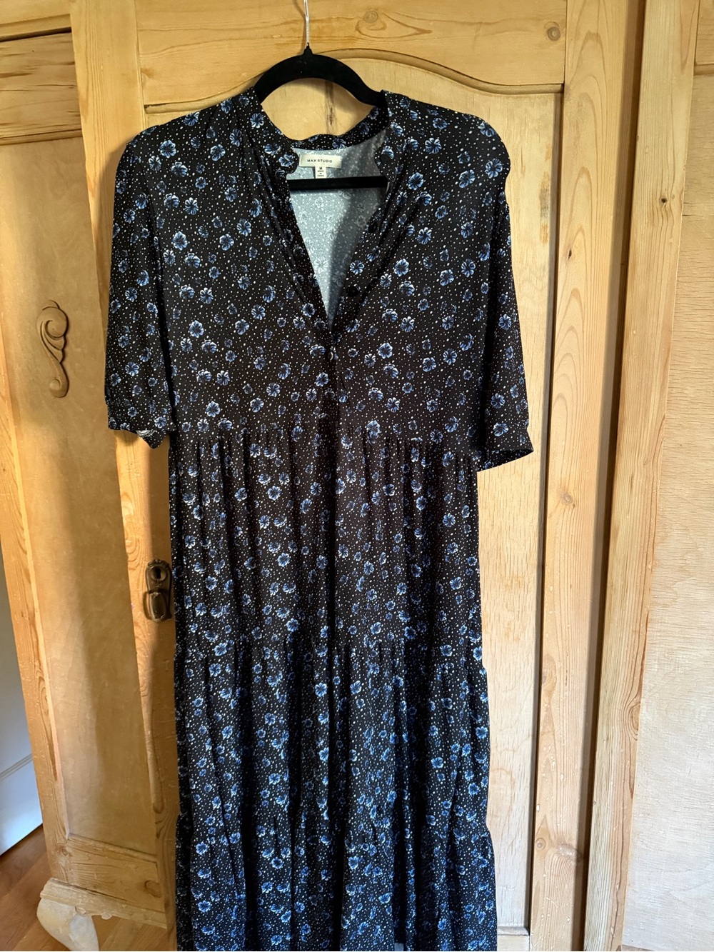 Max Studio Black Maxi Dress with Blue Floral Print